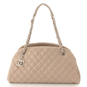 Chanel Mademoiselle Matelasse Caviar Skin Shoulder Bowling Bag Beige Tan